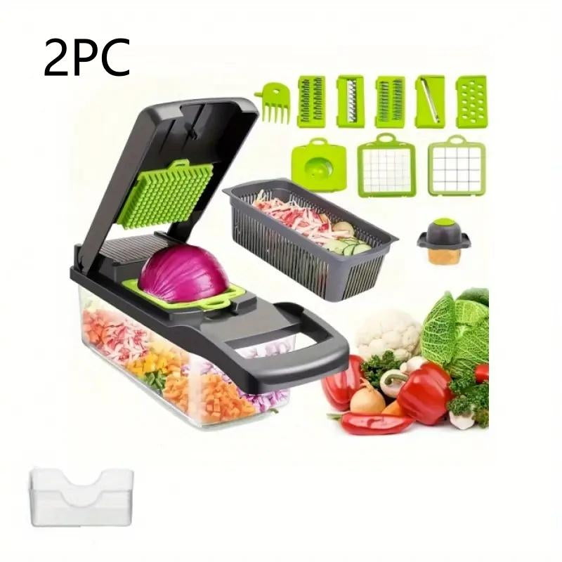 16-In-1 Vegetable Chopper, Professional Onion Chopper, Multifunctional Food Chopper, Kitchen Vegetable Slicer and Dicer, Vegetable Chopper with 8 Blades, Carrot Chopper with Container