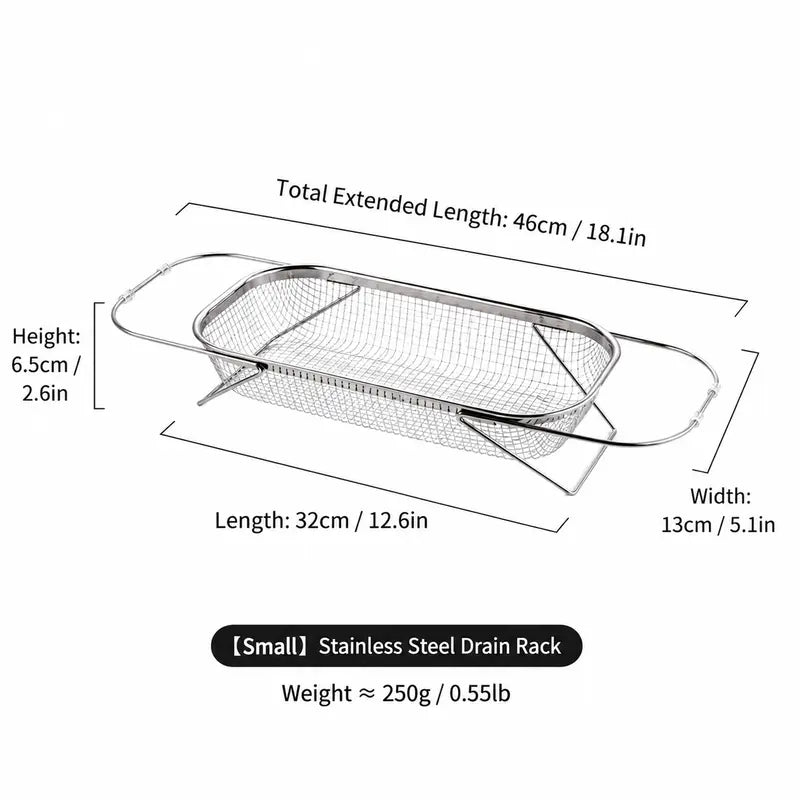 Stainless Steel Expandable Over-The-Sink Colander Strainer Basket, Rectangle Fine Mesh Kitchen Utensils with Handles, Silver Kitchen Essential Supplies, Kitchen Supplies