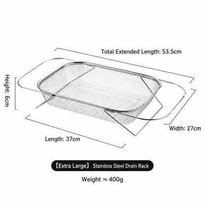 Stainless Steel Expandable Over-The-Sink Colander Strainer Basket, Rectangle Fine Mesh Kitchen Utensils with Handles, Silver Kitchen Essential Supplies, Kitchen Supplies