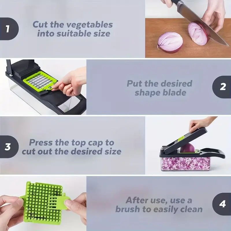 16-In-1 Vegetable Chopper, Professional Onion Chopper, Multifunctional Food Chopper, Kitchen Vegetable Slicer and Dicer, Vegetable Chopper with 8 Blades, Carrot Chopper with Container