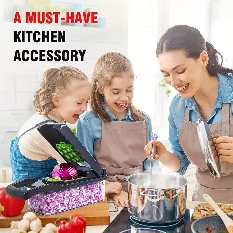 16-In-1 Vegetable Chopper, Professional Onion Chopper, Multifunctional Food Chopper, Kitchen Vegetable Slicer and Dicer, Vegetable Chopper with 8 Blades, Carrot Chopper with Container