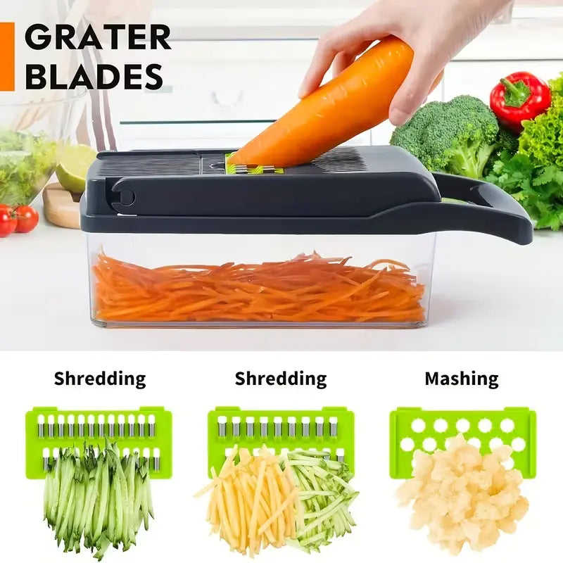 16-In-1 Vegetable Chopper, Professional Onion Chopper, Multifunctional Food Chopper, Kitchen Vegetable Slicer and Dicer, Vegetable Chopper with 8 Blades, Carrot Chopper with Container